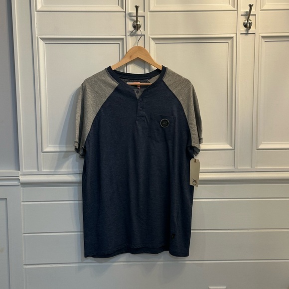 Lee Premium Short Sleeve Shirt Men's Size L Blue w/Gray Sleeves - Picture 11 of 14